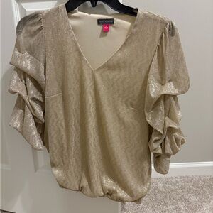 Vince Camuto Metallic Gold Blouse with Ruffle Sleeves